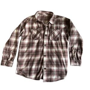 Oversized Purple Brown Plaid Button-Up shacket with pockets size large